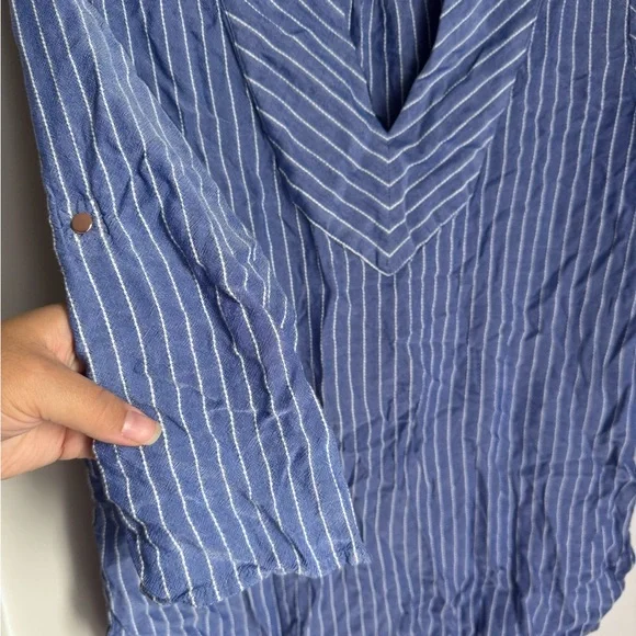Ivanka Trump Blue and White Striped Blouse - v-neck - Picture 2 of 5